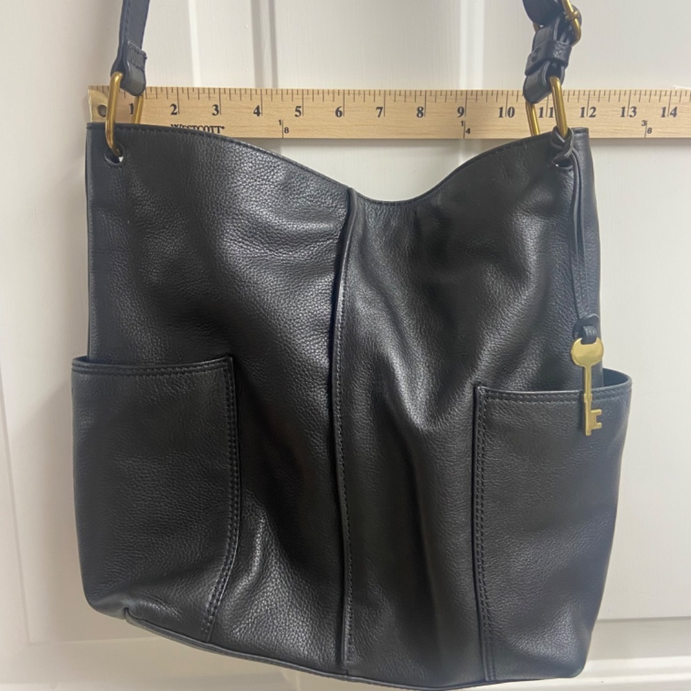 Fossil Crossbody Hobo Messenger Bag - Black Leather - Picture 4 of 14